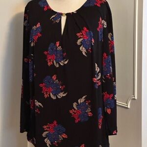 Floral Print Black Blouse